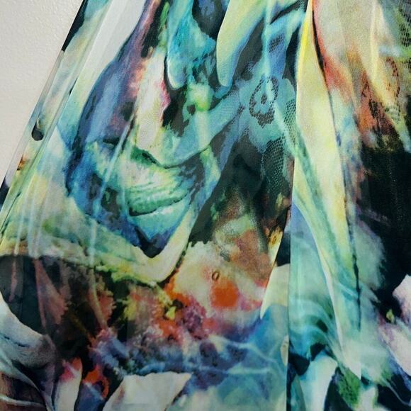La Femme Strapless Watercolor Formal Gown Dress Green Blue Multicolor Size 0 - Picture 6 of 8